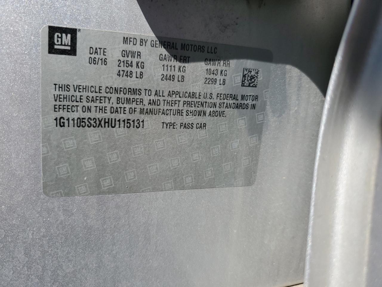 2017 Chevrolet Impala Lt VIN: 1G1105S3XHU115131 Lot: 85075035