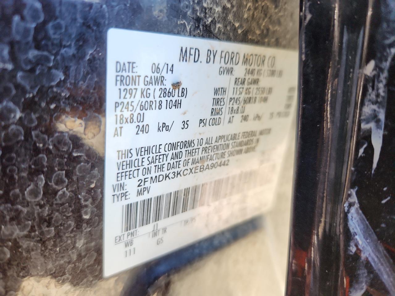 2014 Ford Edge Limited VIN: 2FMDK3KCXEBA90442 Lot: 90830705