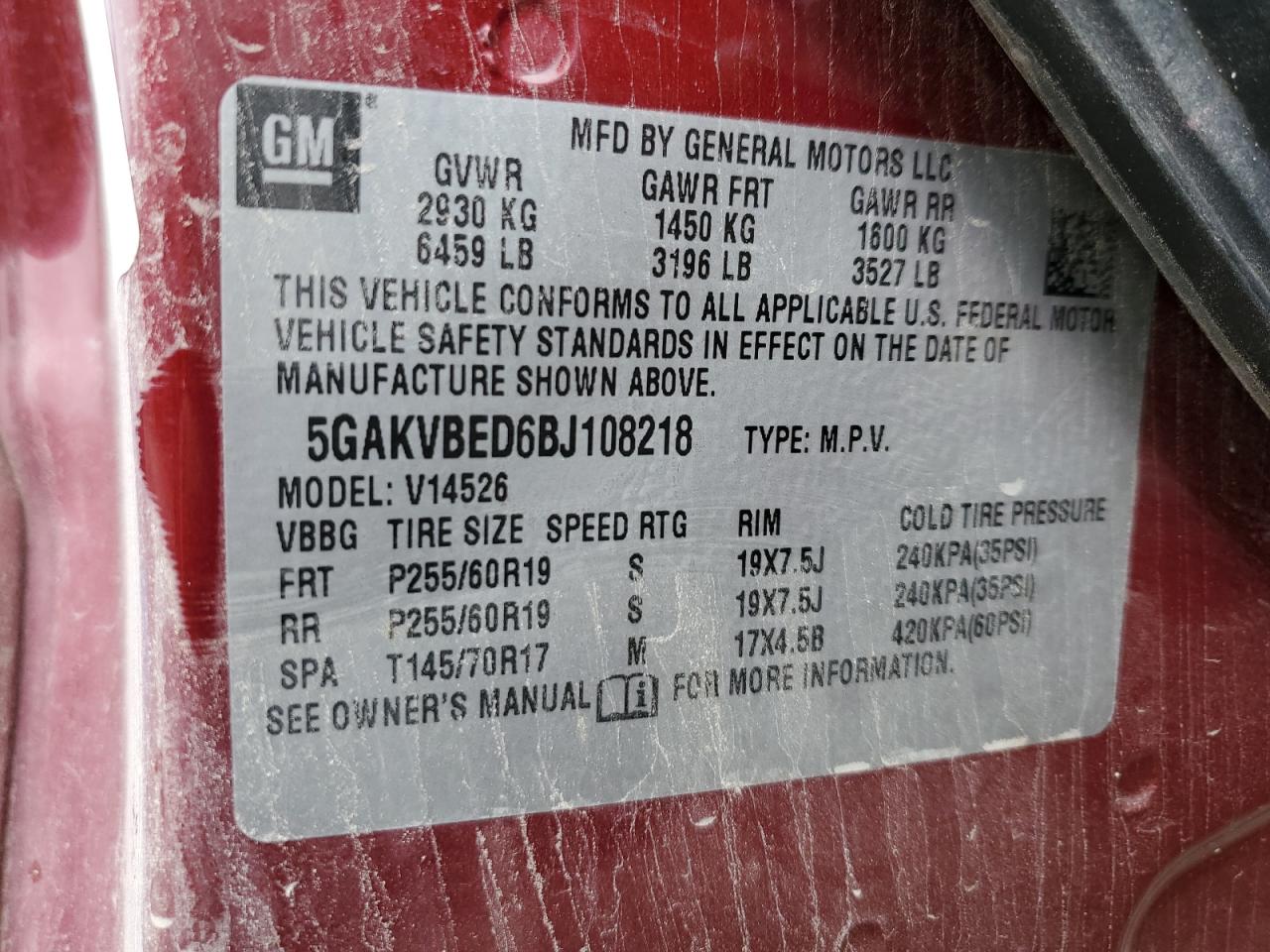 2011 Buick Enclave Cxl VIN: 5GAKVBED6BJ108218 Lot: 85503805