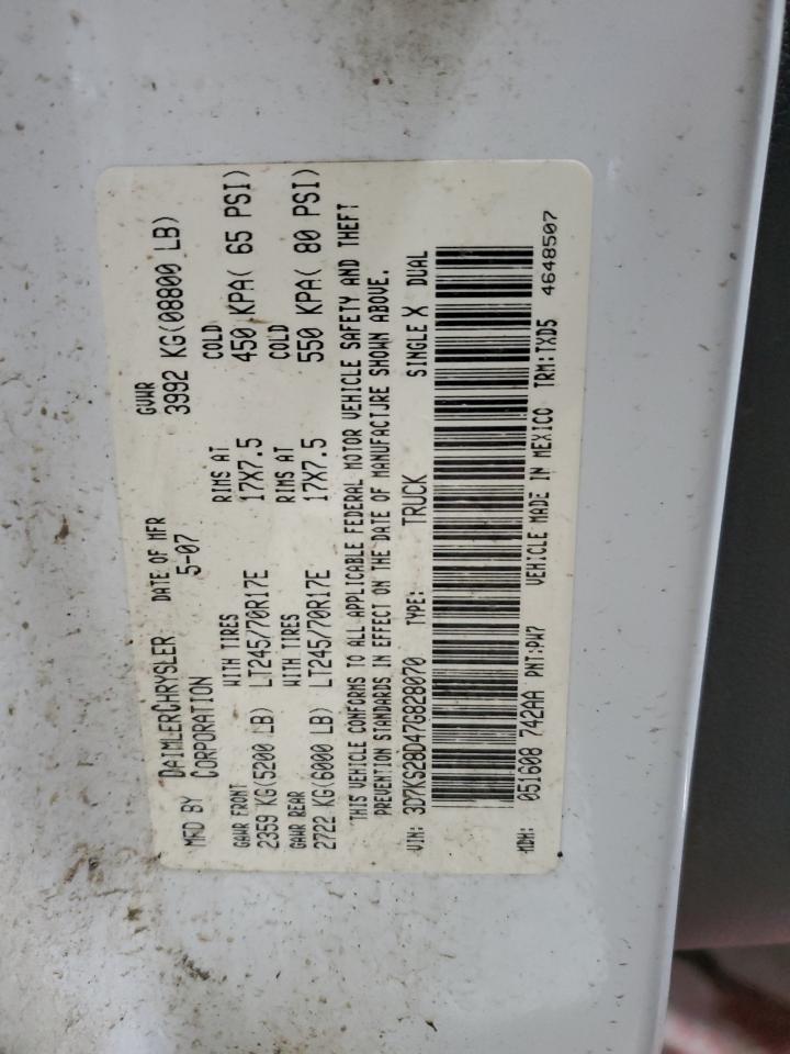 2007 Dodge Ram 2500 St VIN: 3D7KS28D47G828070 Lot: 89724935