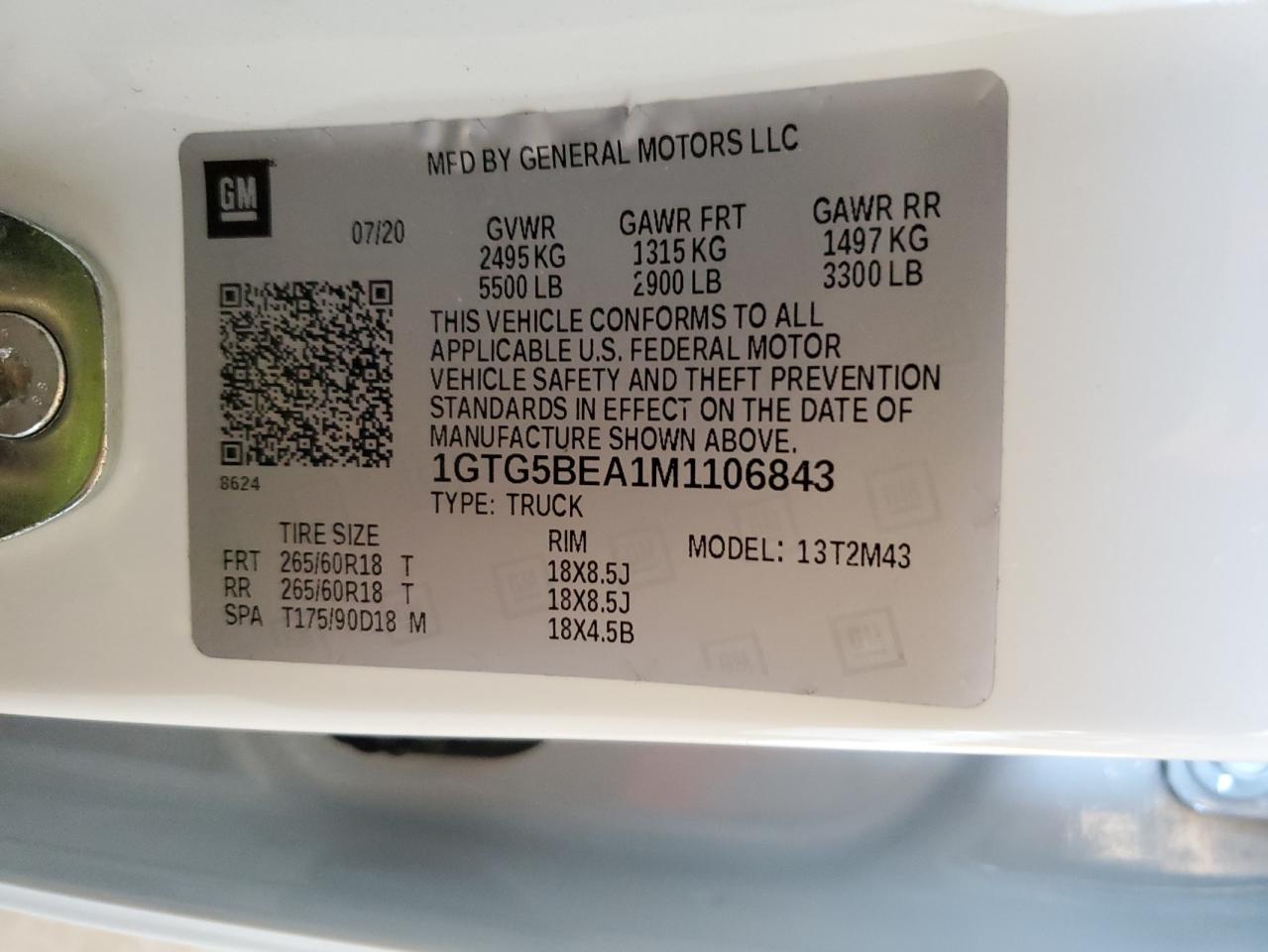 2021 GMC Canyon Elevation VIN: 1GTG5BEA1M1106843 Lot: 85720425