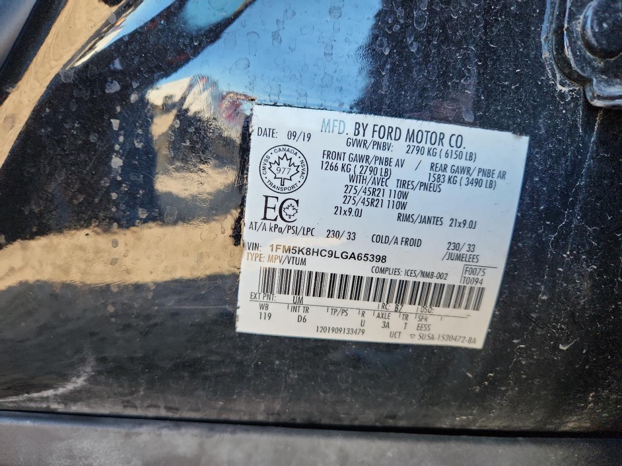 2020 Ford Explorer Platinum VIN: 1FM5K8HC9LGA65398 Lot: 82411295