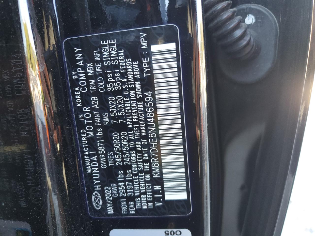 2022 Hyundai Palisade Calligraphy VIN: KM8R7DHE8NU486594 Lot: 86125485