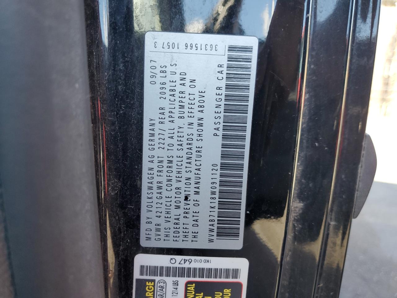 2008 Volkswagen Rabbit VIN: WVWAB71K18W091120 Lot: 82396045