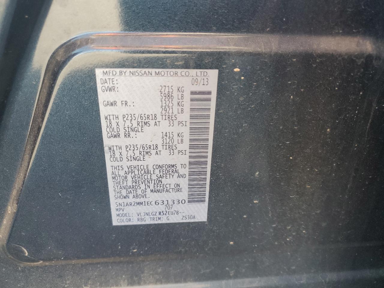 2014 Nissan Pathfinder S VIN: 5N1AR2MM1EC631330 Lot: 85903715