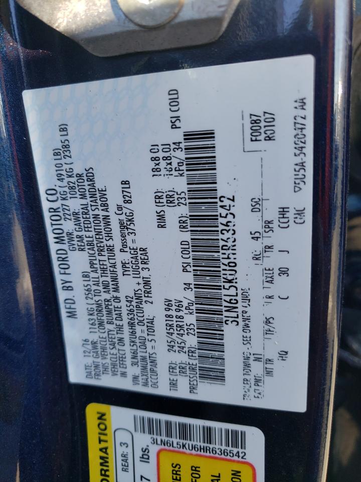 2017 Lincoln Mkz Hybrid Premiere VIN: 3LN6L5KU6HR636542 Lot: 84257045