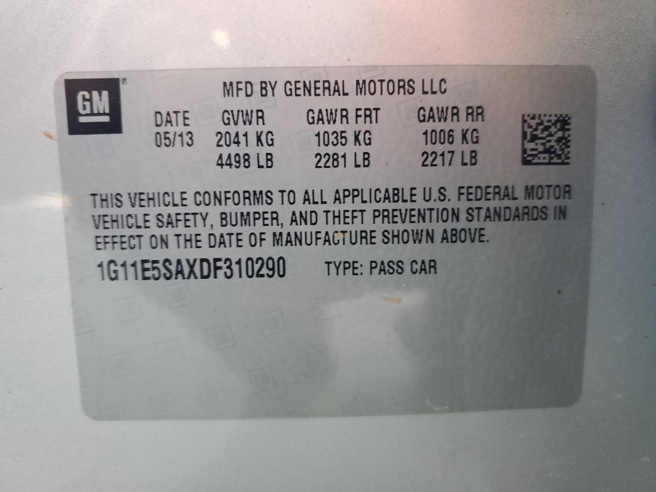 2013 Chevrolet Malibu 2Lt VIN: 1G11E5SAXDF310290 Lot: 82243565