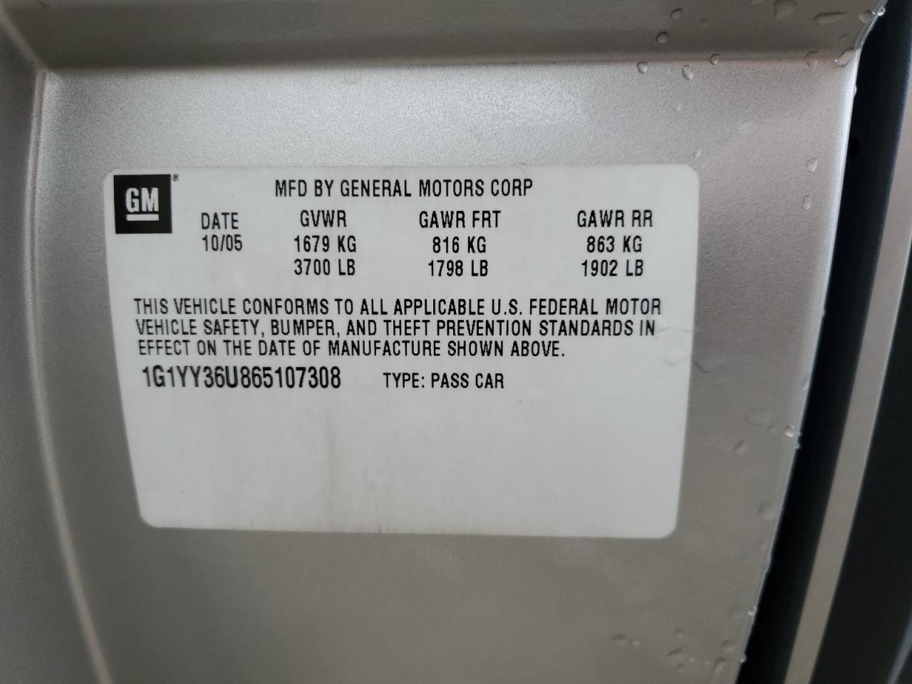 2006 Chevrolet Corvette VIN: 1G1YY36U865107308 Lot: 82483895