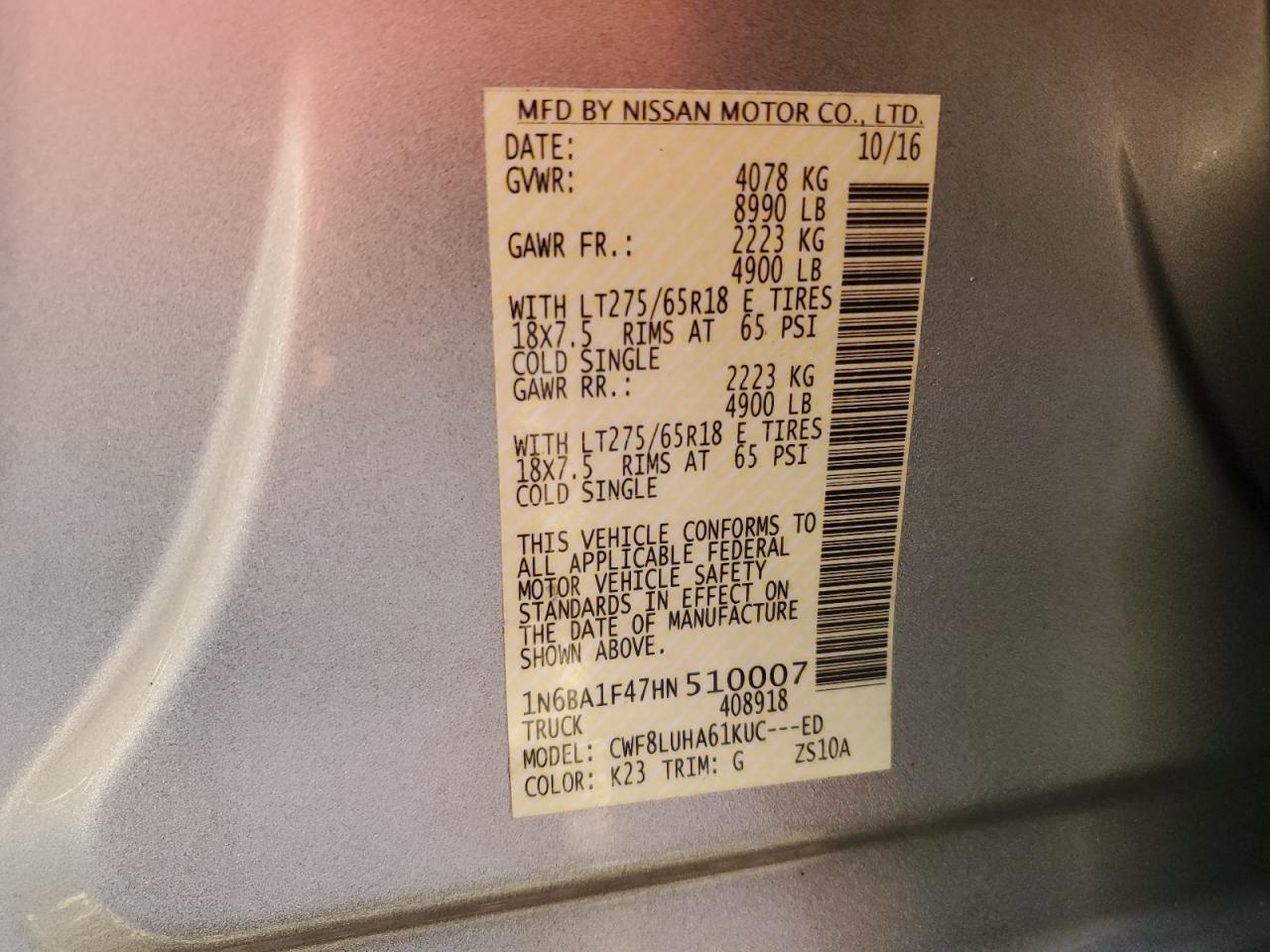 2017 Nissan Titan Xd Sl VIN: 1N6BA1F47HN510007 Lot: 84470785