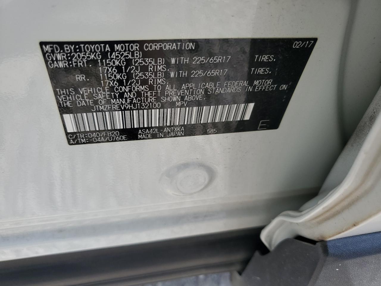 2017 Toyota Rav4 Le VIN: JTMZFREV9HJ132100 Lot: 84737535