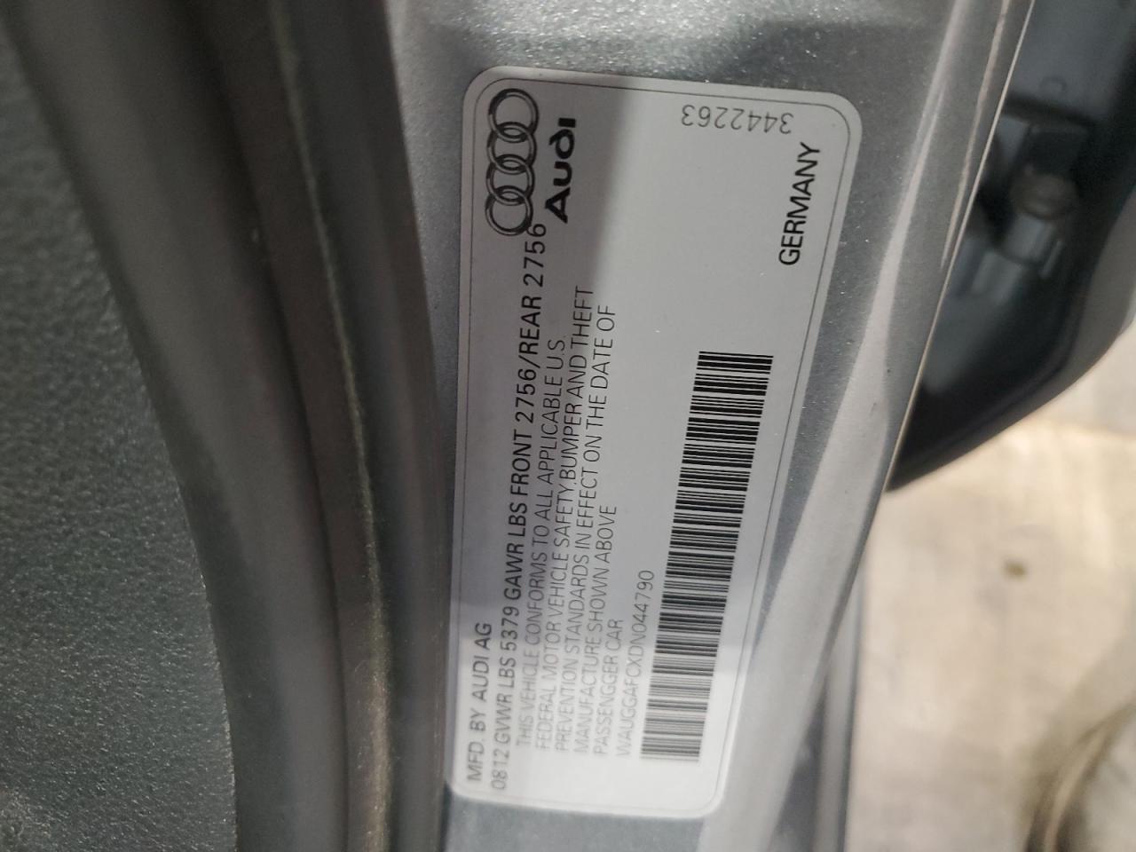 2013 Audi A6 Premium Plus VIN: WAUGGAFCXDN044790 Lot: 81928965