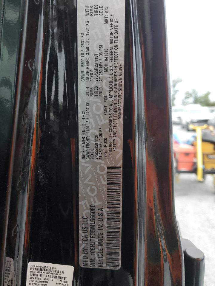 2021 Jeep Gladiator Overland VIN: 1C6HJTFG5ML566060 Lot: 89857335