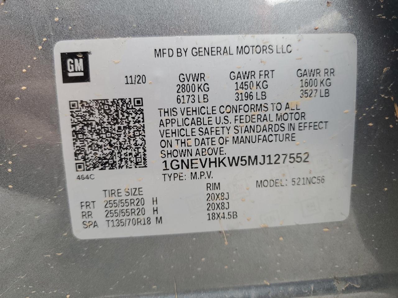 2021 Chevrolet Traverse Lt VIN: 1GNEVHKW5MJ127552 Lot: 82688405