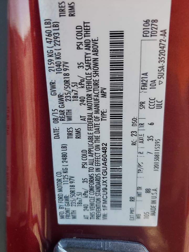 2016 Ford Escape Titanium VIN: 1FMCU9JX1GUA60482 Lot: 87061045