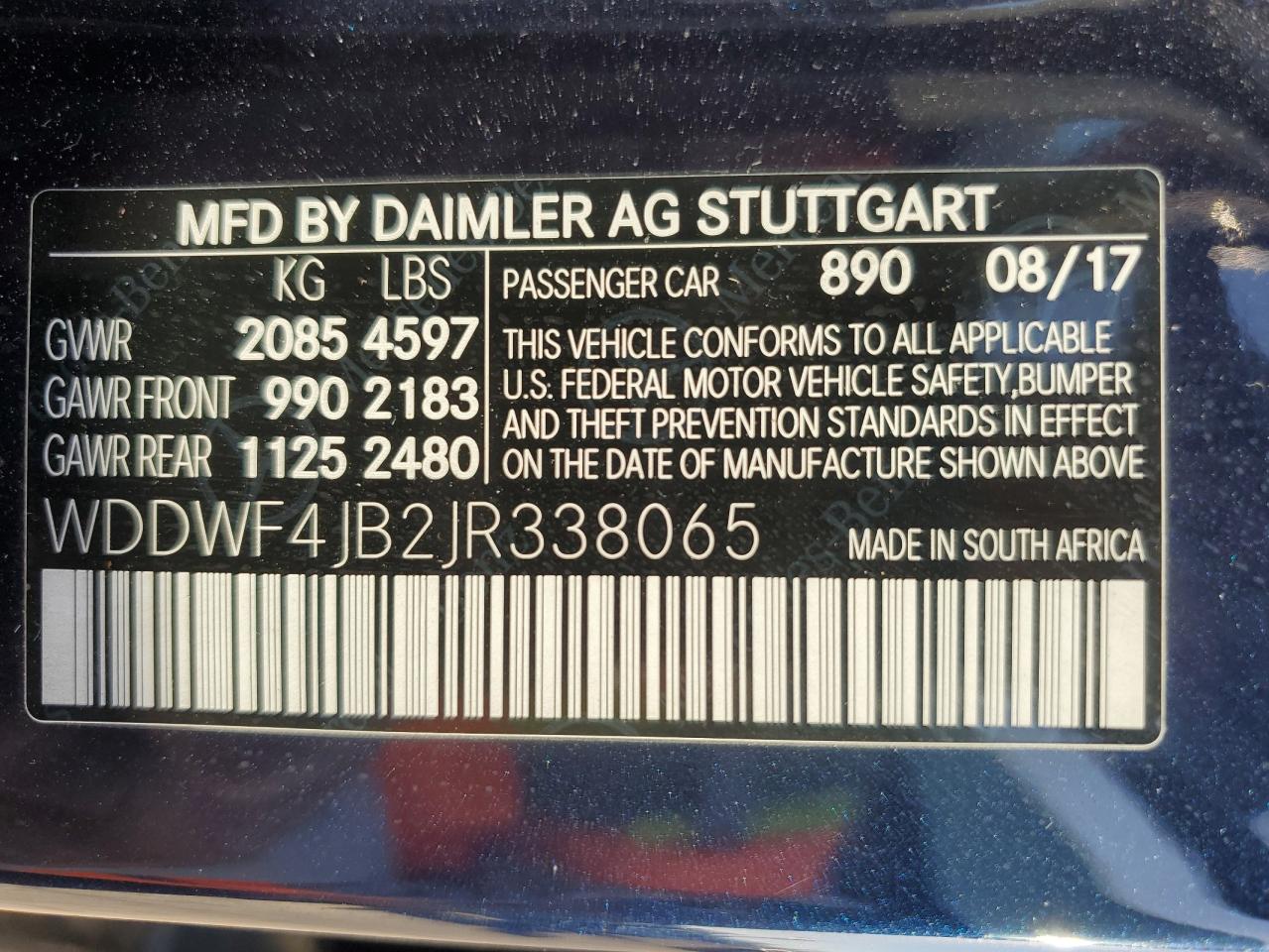 2018 Mercedes-Benz C 300 VIN: WDDWF4JB2JR338065 Lot: 85704525