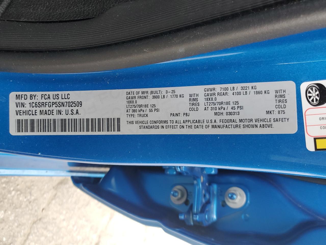 2025 Ram 1500 Tradesman VIN: 1C6SRFGP5SN702509 Lot: 85575045