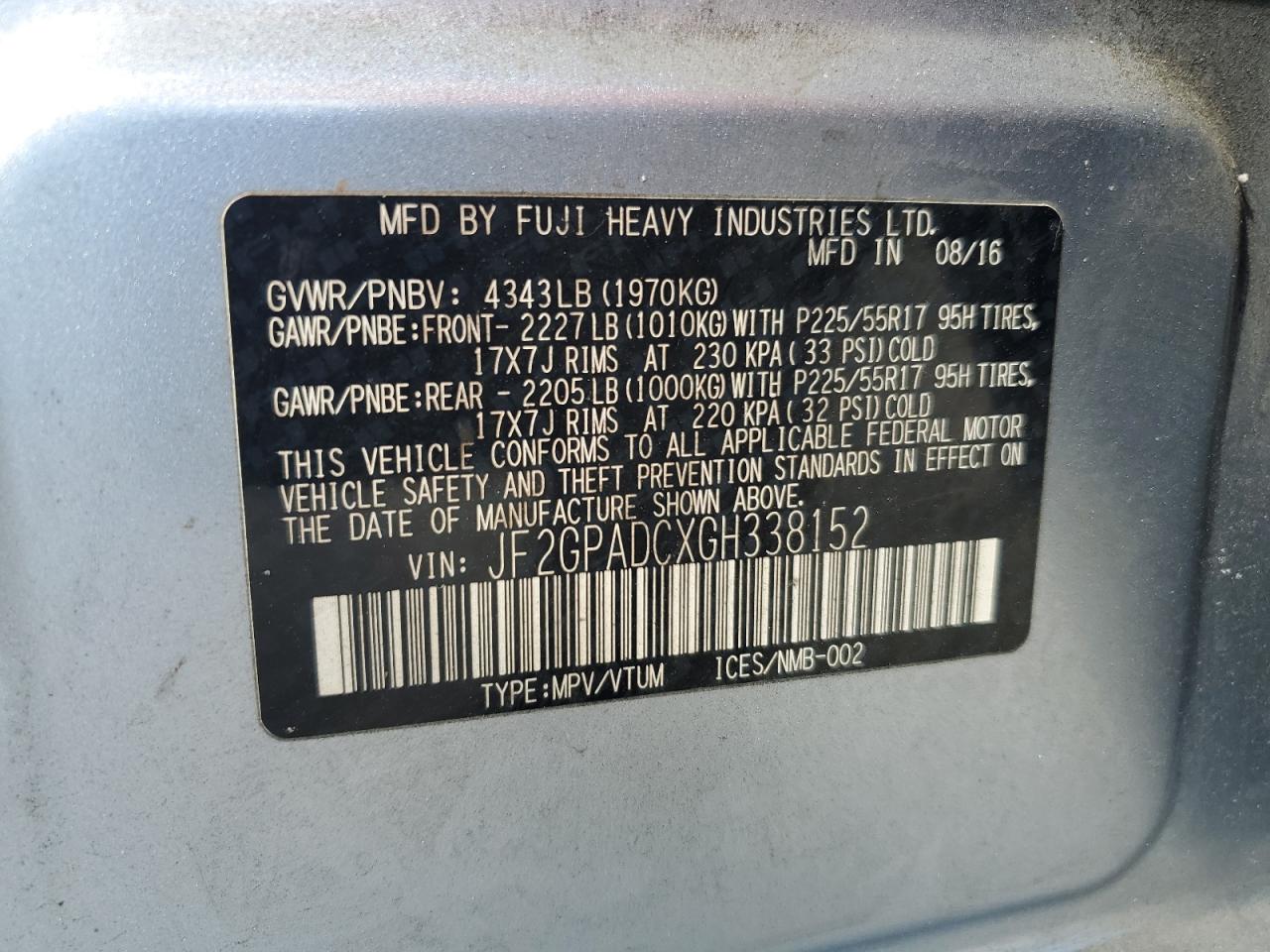 2016 Subaru Crosstrek Premium VIN: JF2GPADCXGH338152 Lot: 89618285