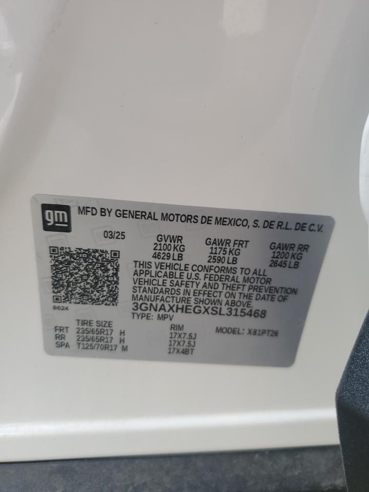 2025 Chevrolet Equinox Lt VIN: 3GNAXHEGXSL315468 Lot: 84890415