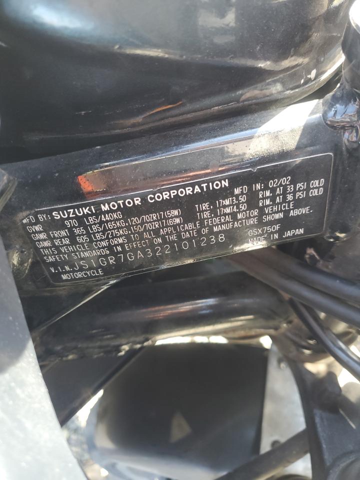2002 Suzuki Gsx750 F VIN: JS1GR7GA322101238 Lot: 82424105