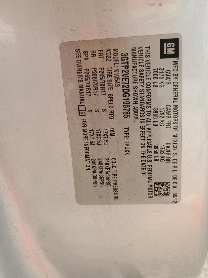 2013 GMC Sierra K1500 Sle VIN: 3GTP2VE72DG106785 Lot: 82329725