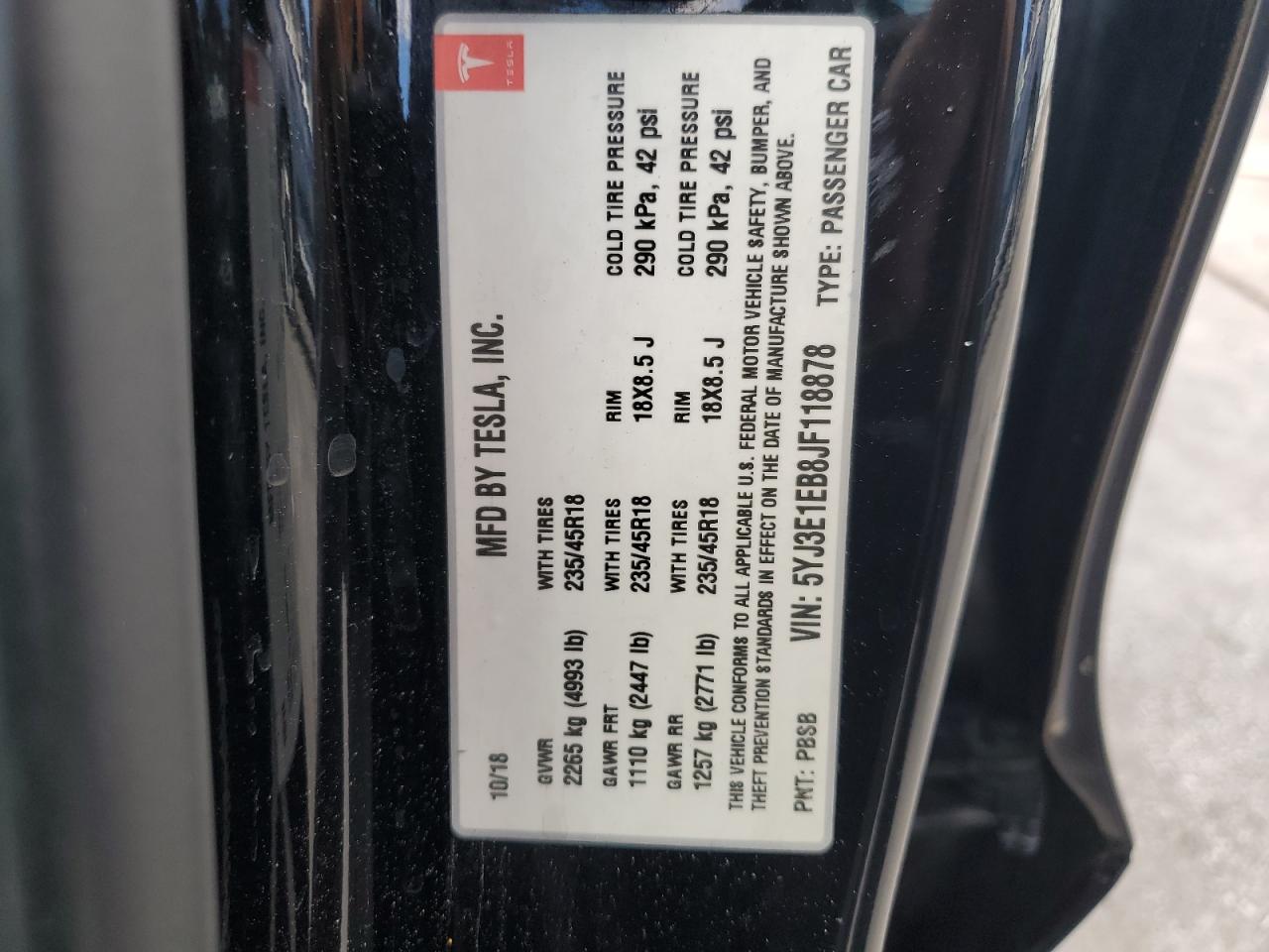 2018 Tesla Model 3 VIN: 5YJ3E1EB8JF118878 Lot: 82394125