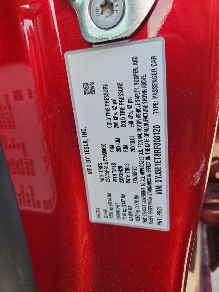 2024 Tesla Model 3 VIN: 5YJ3E1ET8RF808120 Lot: 87267745