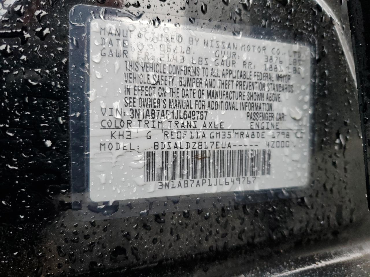 2018 Nissan Sentra S VIN: 3N1AB7AP1JL649767 Lot: 82317435