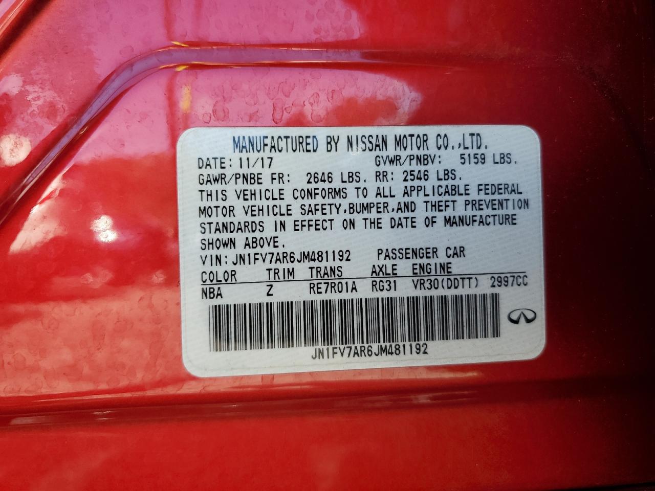 2018 Infiniti Q50 Red Sport 400 VIN: JN1FV7AR6JM481192 Lot: 85184955