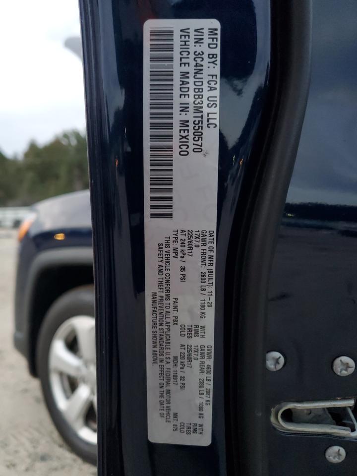 2021 Jeep Compass Latitude VIN: 3C4NJDBB3MT550570 Lot: 82571485