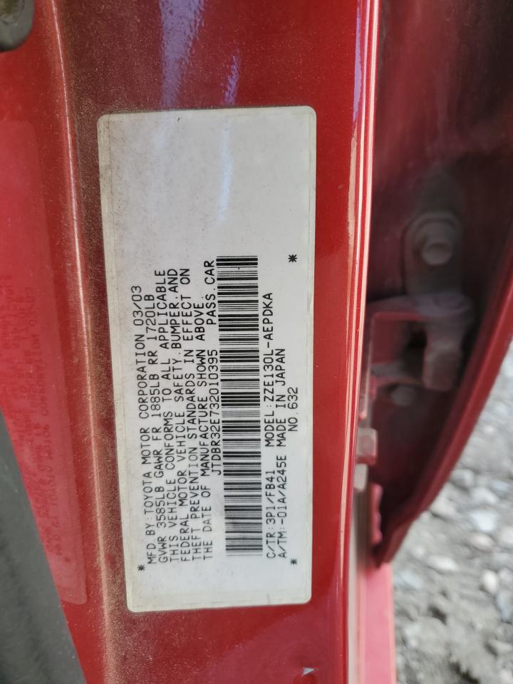 2003 Toyota Corolla Ce VIN: JTDBR32E732010395 Lot: 86178695