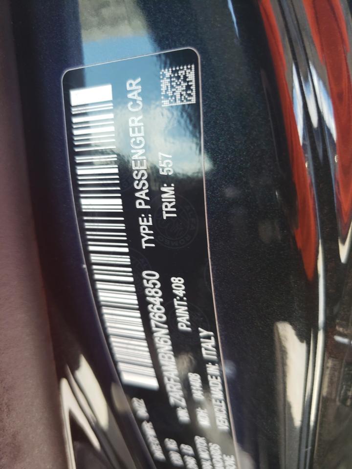 2022 Alfa Romeo Giulia Super VIN: ZARFAMBN6N7664850 Lot: 89450955