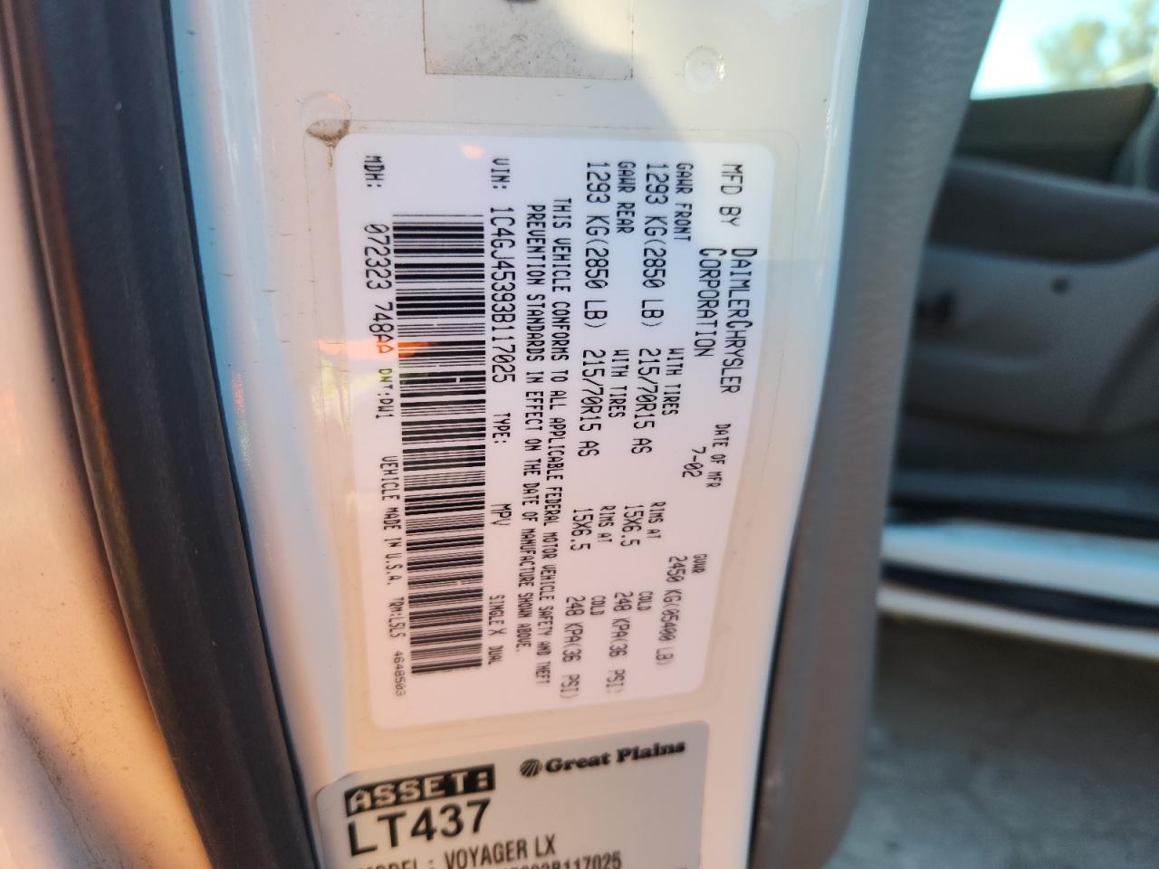 2003 Chrysler Voyager Lx VIN: 1C4GJ45393B117025 Lot: 90454135