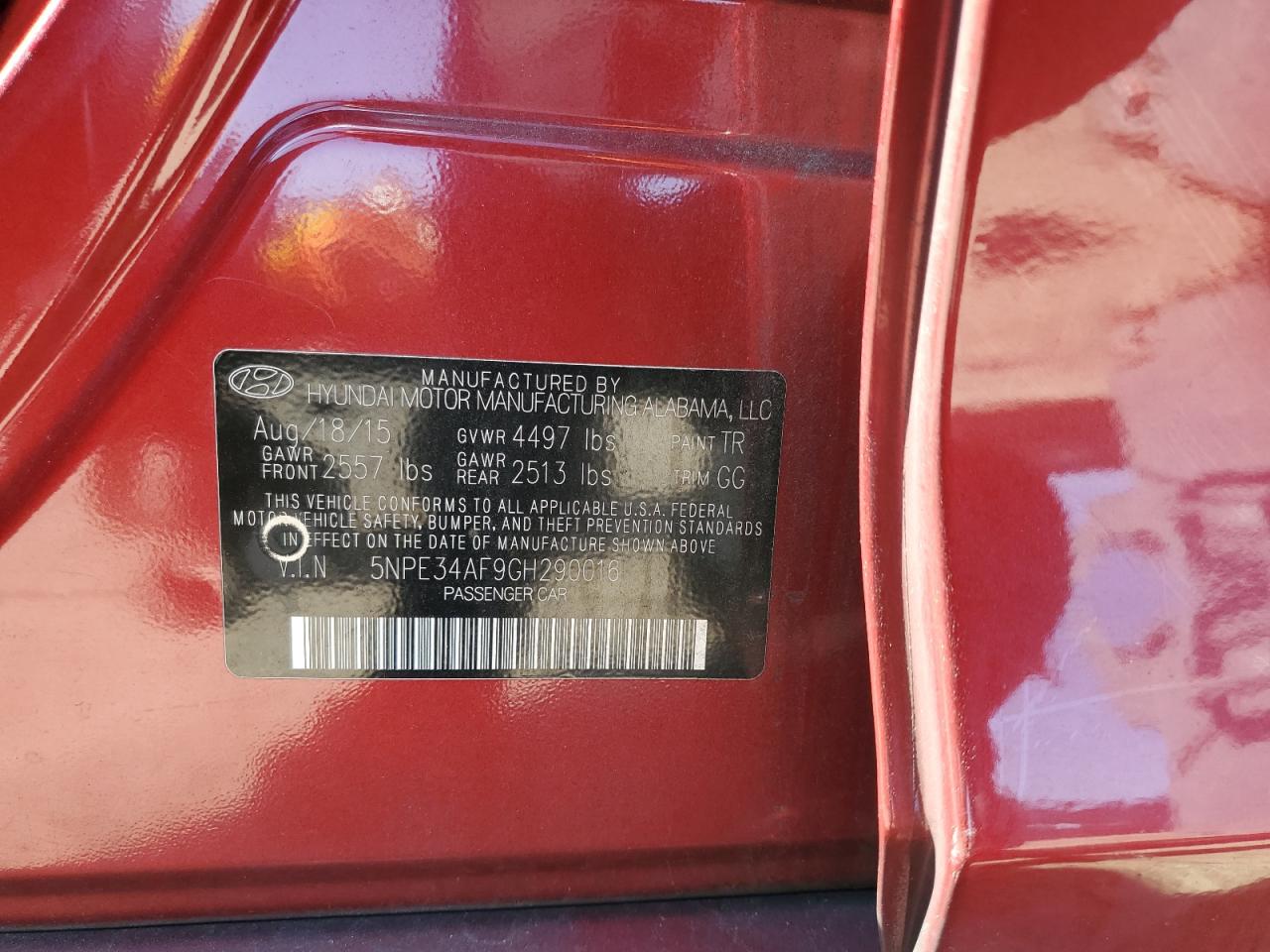 2016 Hyundai Sonata Sport VIN: 5NPE34AF9GH290016 Lot: 85003235