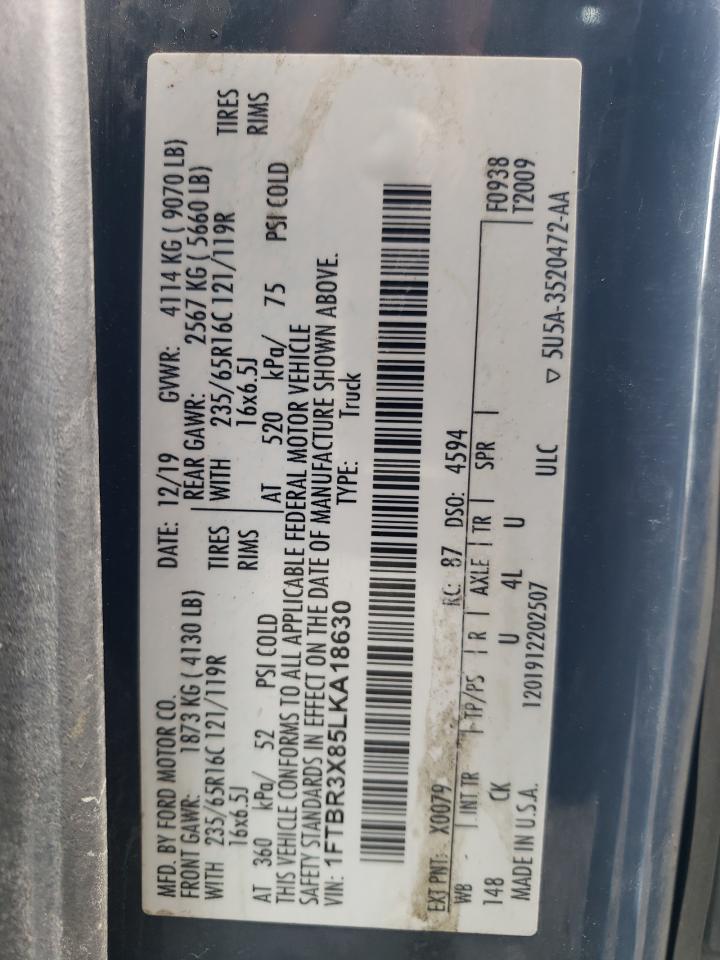 2020 Ford Transit T-250 VIN: 1FTBR3X85LKA18630 Lot: 84800075