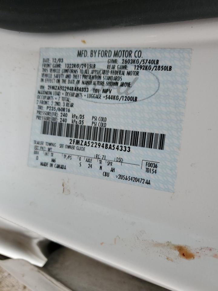 2004 Ford Freestar Sel VIN: 2FMZA52294BA54333 Lot: 82392215