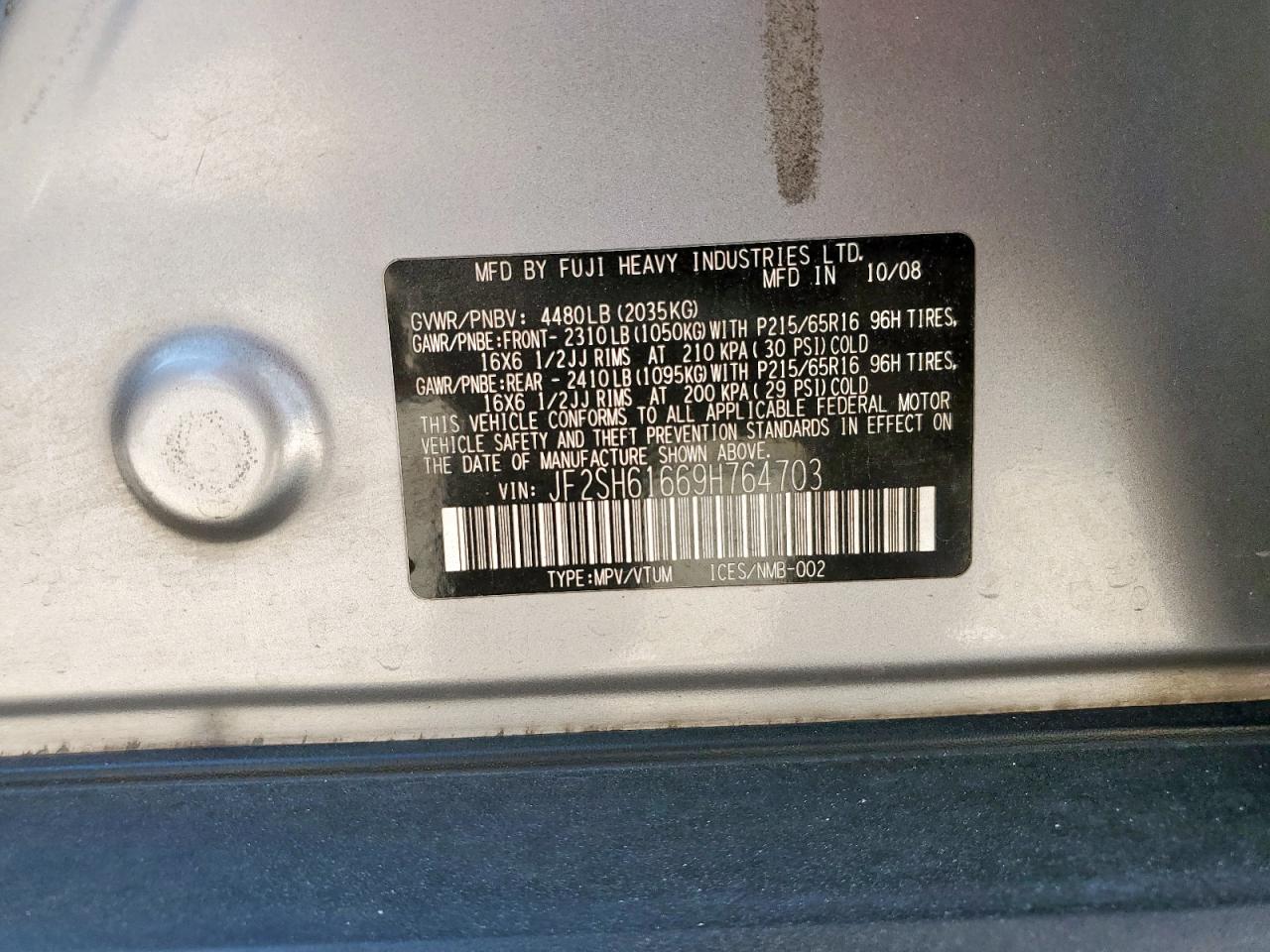 2009 Subaru Forester 2.5X VIN: JF2SH61669H764703 Lot: 84876735