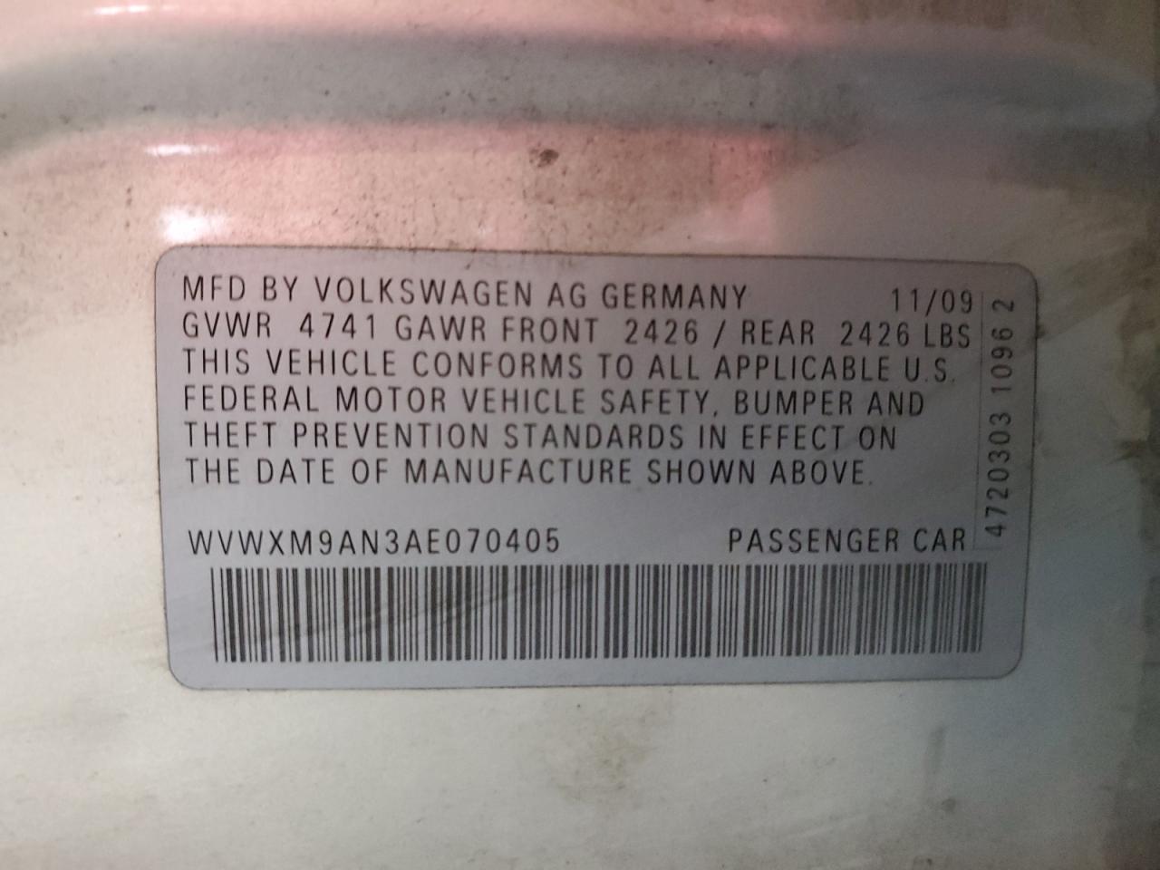 2010 Volkswagen Passat Komfort VIN: WVWXM9AN3AE070405 Lot: 81954425