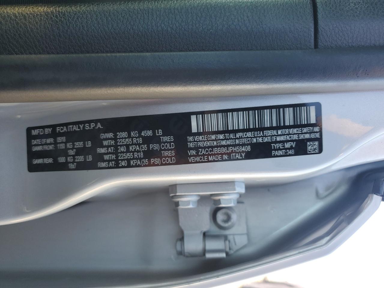 2018 Jeep Renegade Latitude VIN: ZACCJBBB6JPH58408 Lot: 86472015