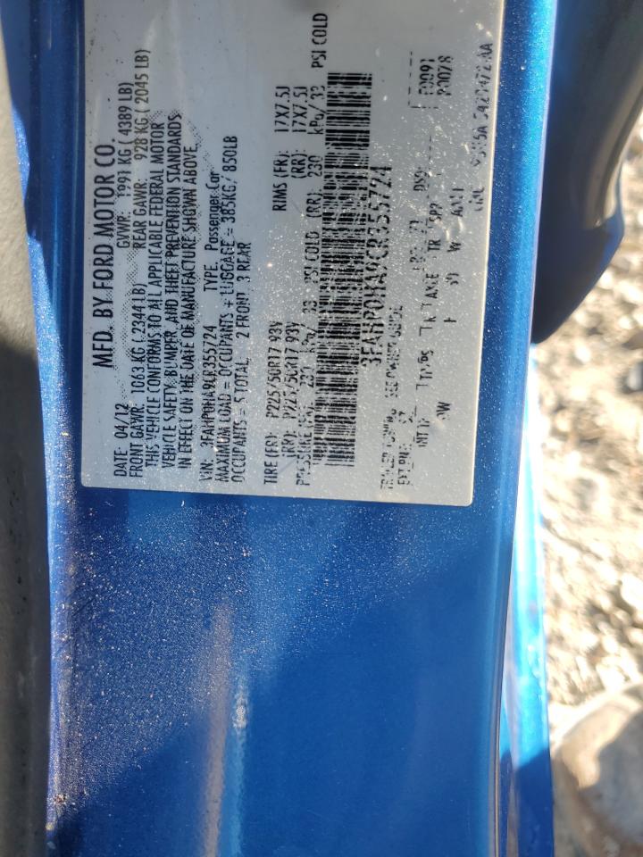 2012 Ford Fusion Se VIN: 3FAHP0HA9CR355724 Lot: 84919655