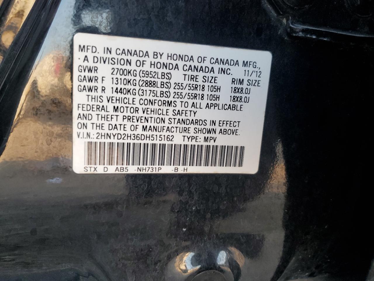 2013 Acura Mdx Technology VIN: 2HNYD2H36DH515162 Lot: 89875815