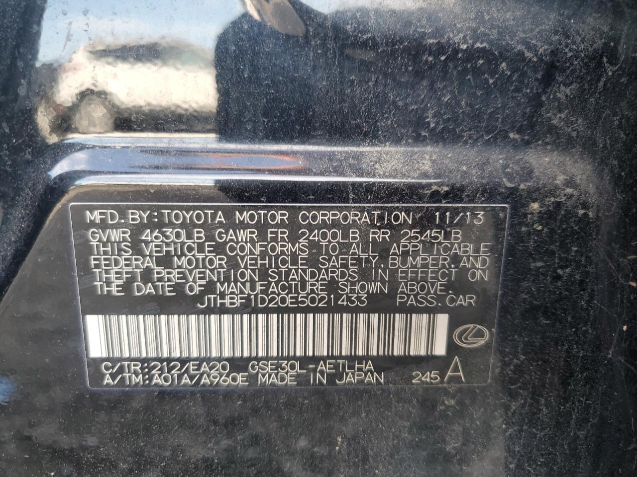 2014 Lexus Is 250 VIN: JTHBF1D20E5021433 Lot: 84484295