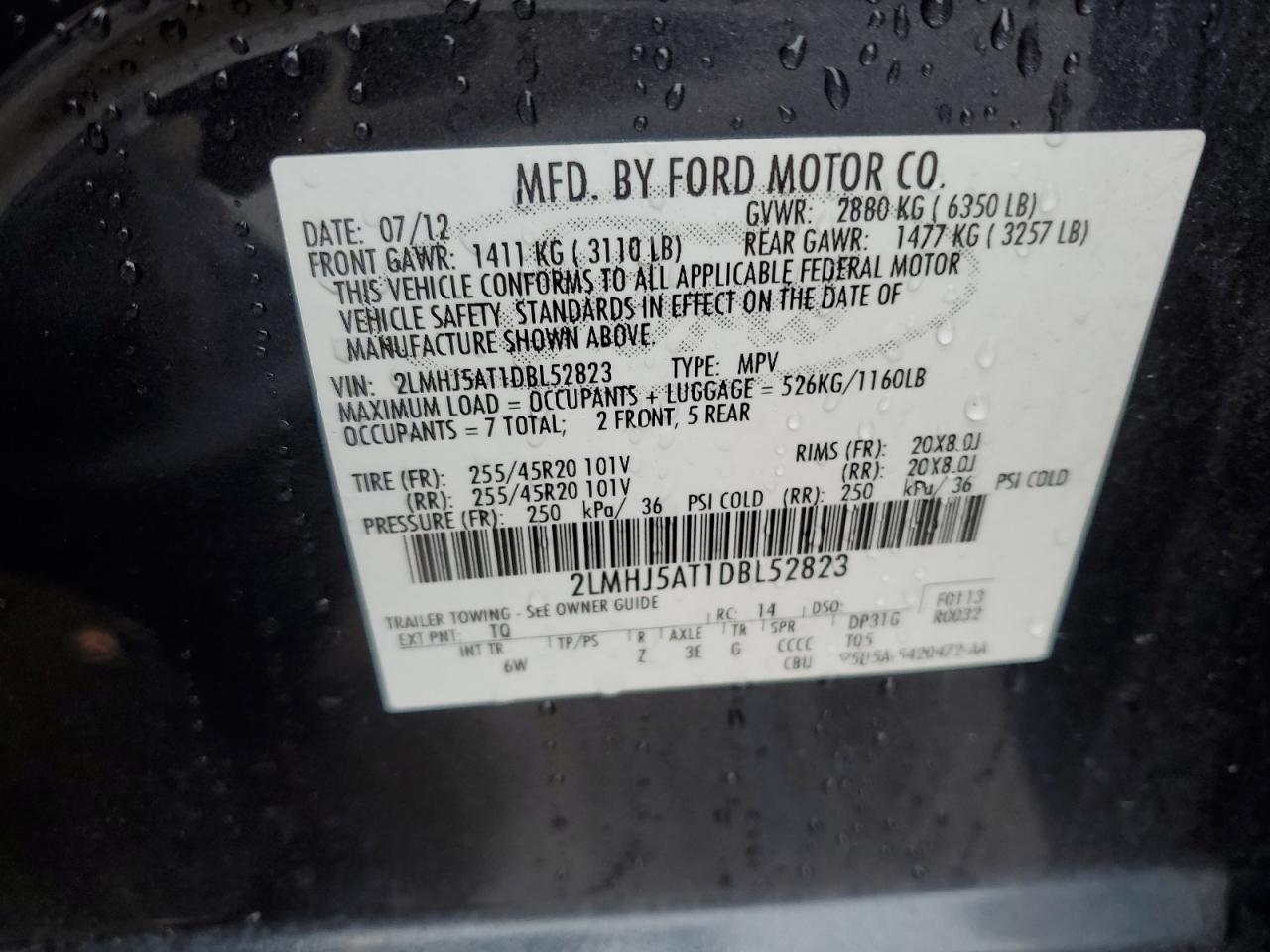 2013 Lincoln Mkt VIN: 2LMHJ5AT1DBL52823 Lot: 90510515