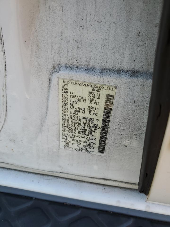 2007 Nissan Pathfinder Le VIN: 5N1AR18W57C647152 Lot: 80457715