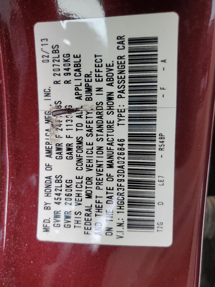 2013 Honda Accord Touring VIN: 1HGCR3F93DA026846 Lot: 84613225