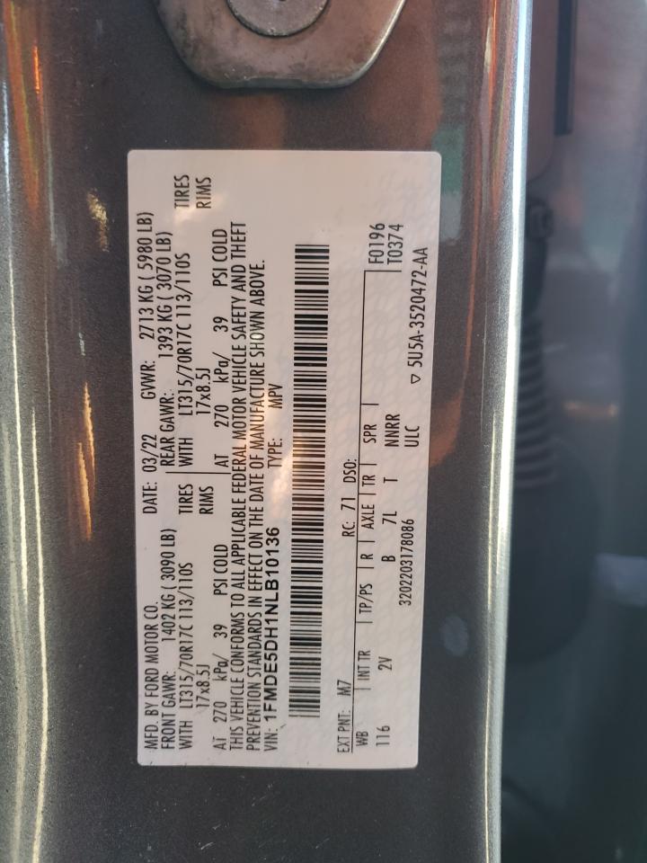 2022 Ford Bronco Base VIN: 1FMDE5DH1NLB10136 Lot: 84986265