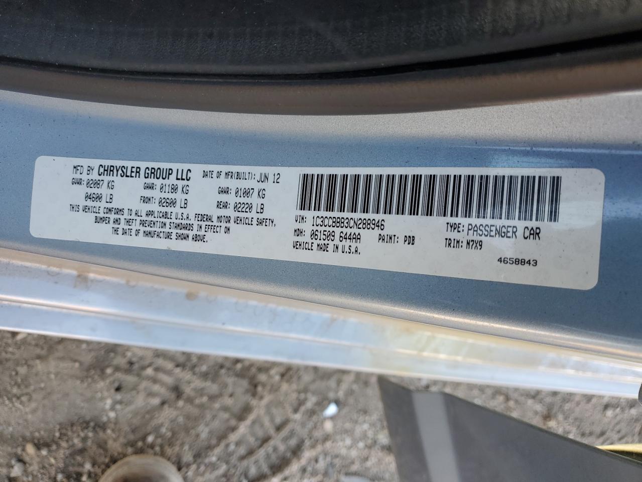 2012 Chrysler 200 Touring VIN: 1C3CCBBB3CN288946 Lot: 82264875