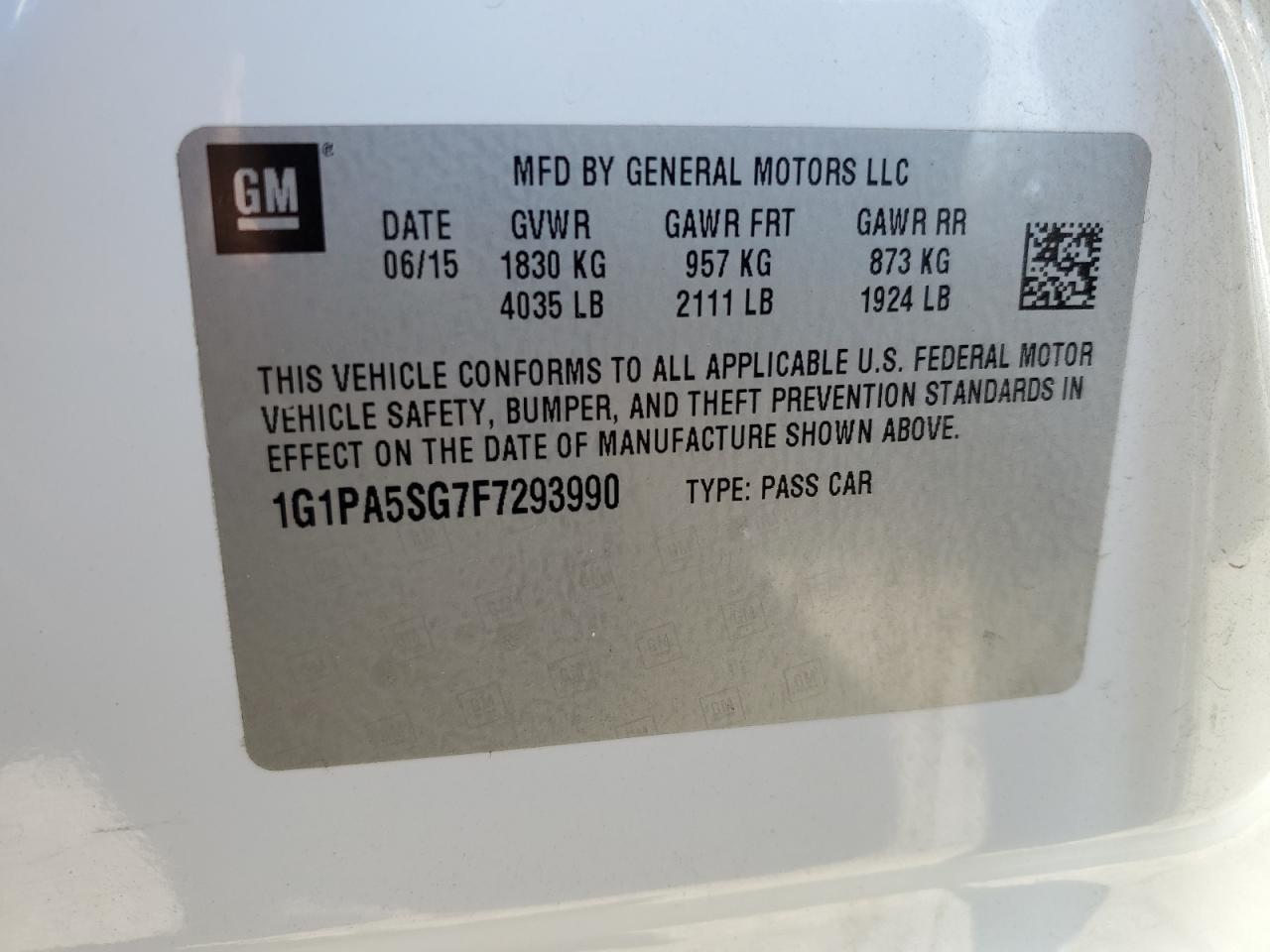 2015 Chevrolet Cruze Ls VIN: 1G1PA5SG7F7293990 Lot: 84589445