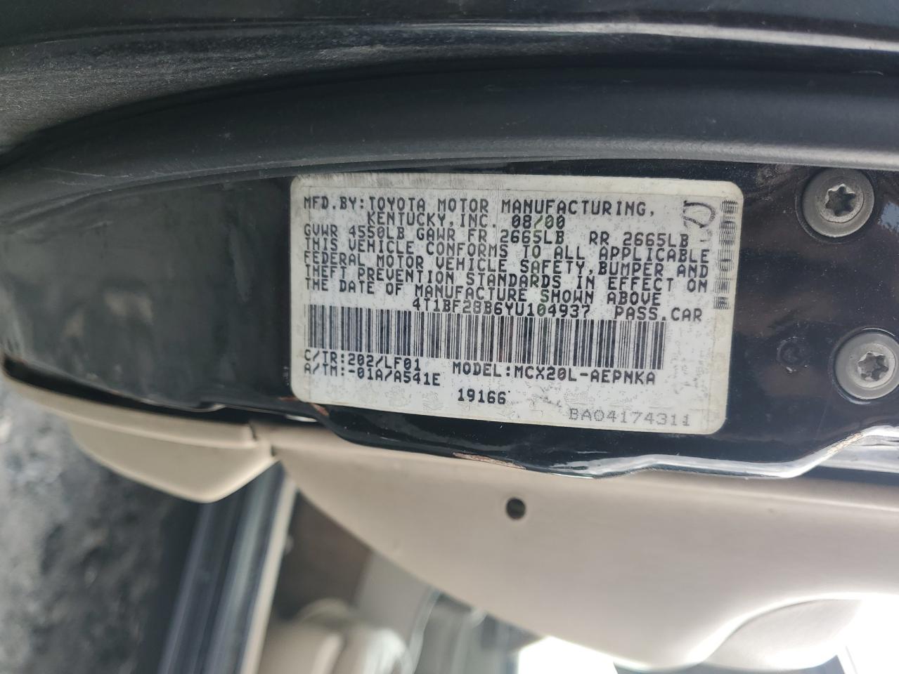 2000 Toyota Avalon Xl VIN: 4T1BF28B6YU104937 Lot: 81675775