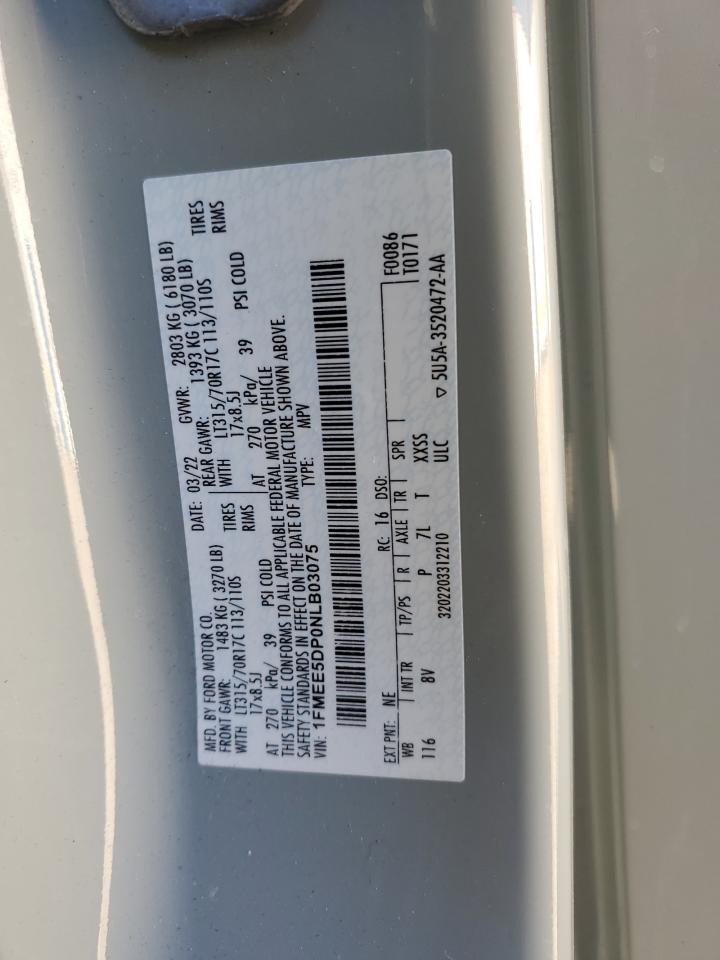 2022 Ford Bronco Base VIN: 1FMEE5DP0NLB03075 Lot: 89563105