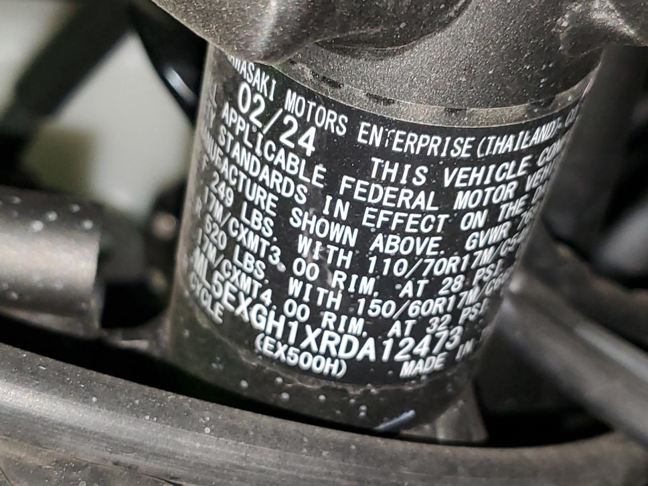 2024 Kawasaki Ex500 H VIN: ML5EXGH1XRDA12473 Lot: 86708885